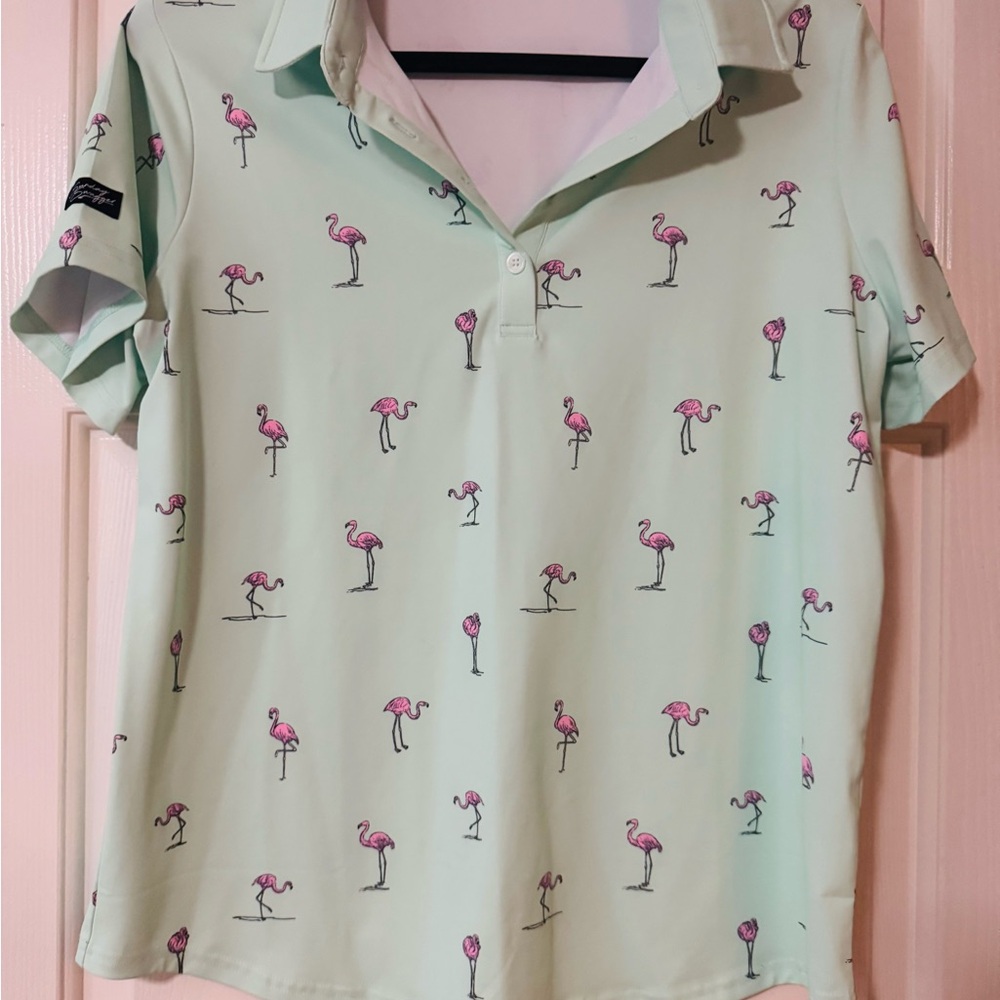 Sunday Swagger Flamingo Print Polo Shirt